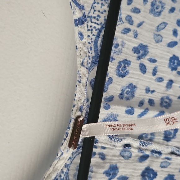 Free People White and Blue Bell Sleeve Blouse with Tie Front - Picture 4 of 8